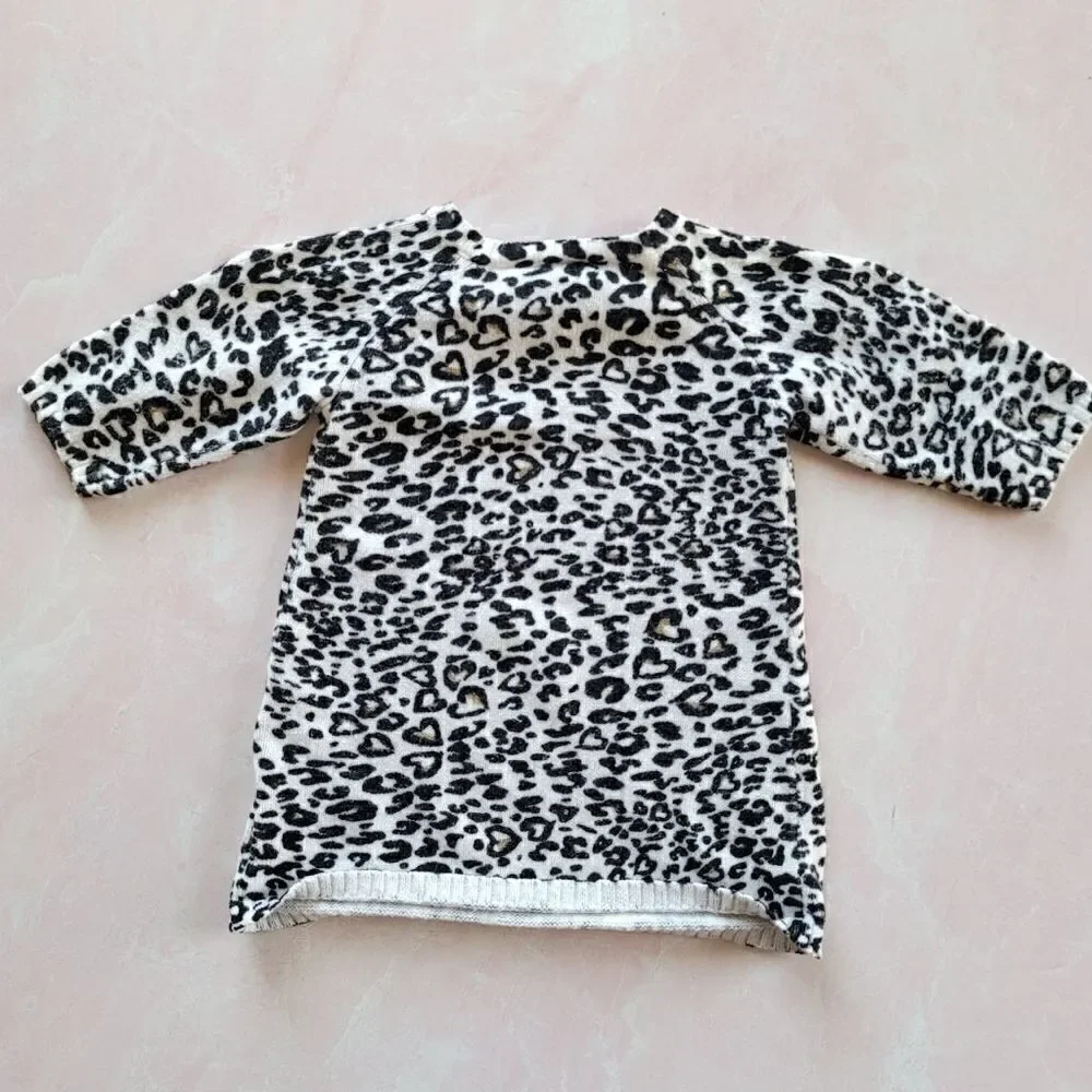 Old navy 0-3 month baby girl snow leopard cheetah sweater dress gold button diva
